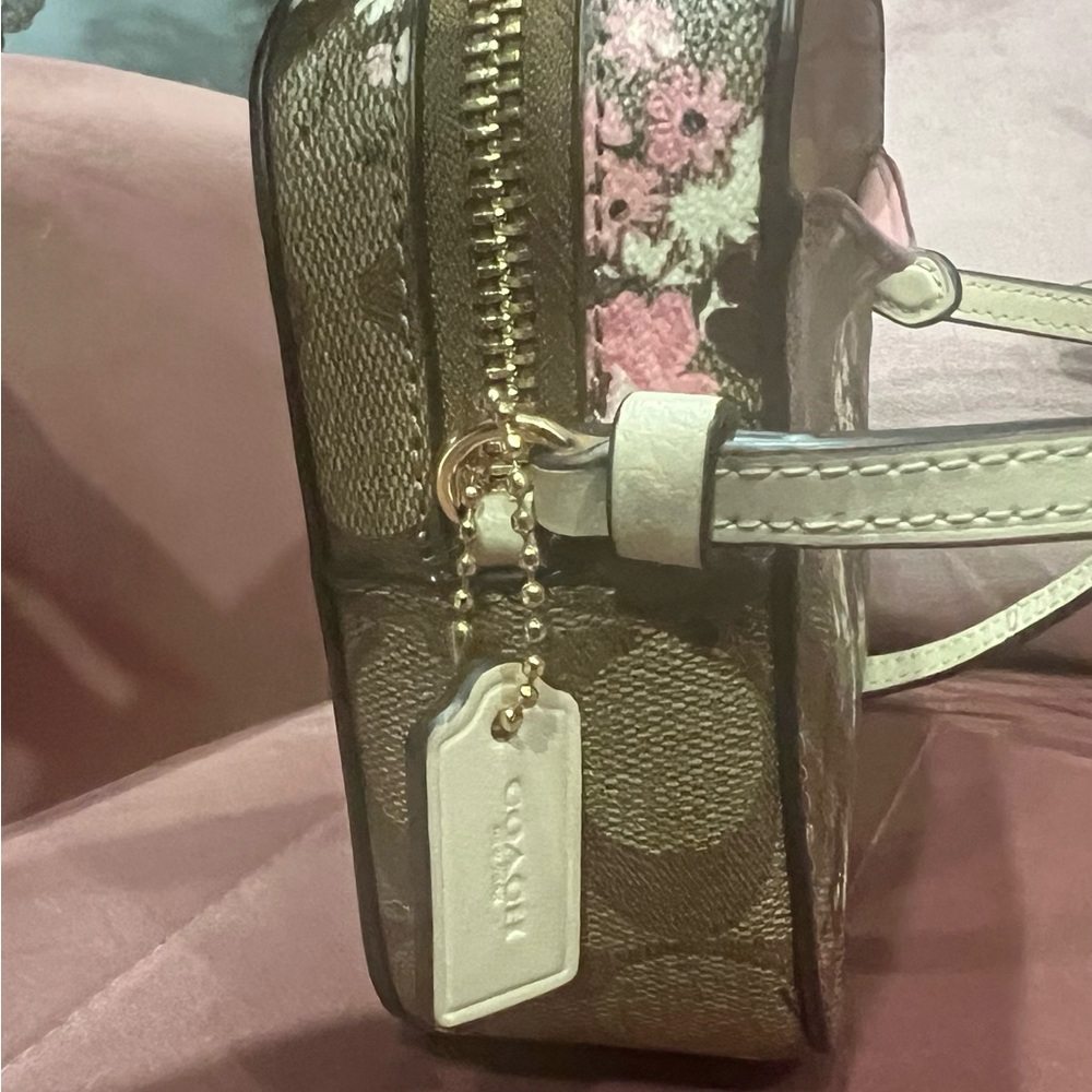 Coach Brown Floral Signature Crossbody with Pink and White Blooms - Picture 3 of 7